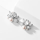 Pearls Flower Stud Earrings for Women Water Drop Zirconia Bridal