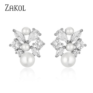 Colorful Cubic Zirconia Stud Earrings for Women Party Jewelry