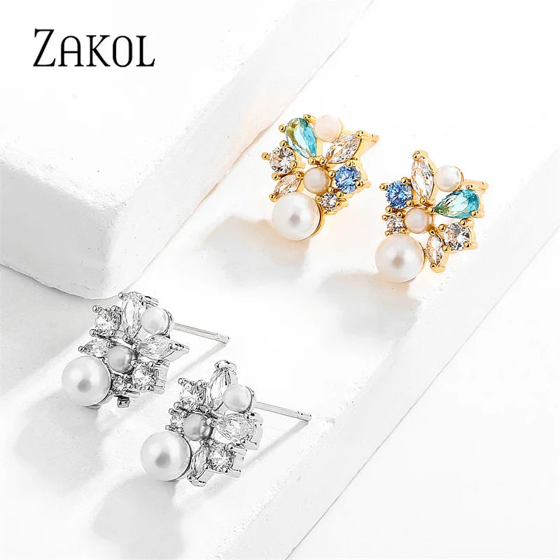 Colorful Cubic Zirconia Stud Earrings for Women Party Jewelry
