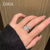 Geometric CZ Engagement Ring Double Layer Square Design