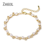 Water Drop CZ Chain Bracelet Leaf Bridal Party Jewelry