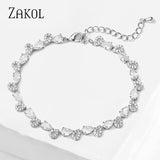 Water Drop CZ Chain Bracelet Leaf Bridal Party Jewelry
