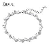 Water Drop CZ Chain Bracelet Leaf Bridal Party Jewelry