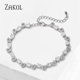 Water Drop CZ Chain Bracelet Leaf Bridal Party Jewelry