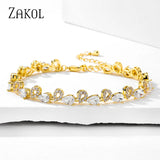 Water Drop CZ Chain Bracelet Leaf Bridal Party Jewelry