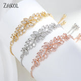 CZ Leaf Wedding Bracelet Adjustable BP2096