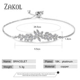 CZ Leaf Wedding Bracelet Adjustable BP2096