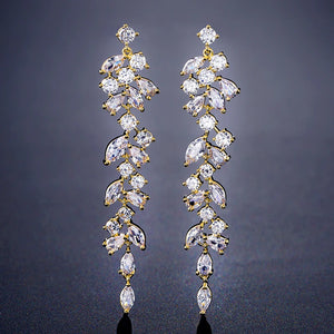 CZ Leaf Dangle Drop Earrings for Women Bridal Wedding EP2232