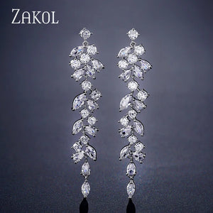 CZ Leaf Dangle Drop Earrings for Women Bridal Wedding EP2232
