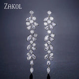 CZ Leaf Dangle Drop Earrings for Women Bridal Wedding EP2232