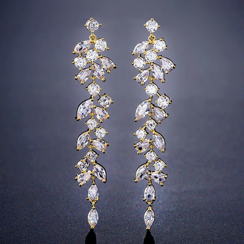 CZ Leaf Dangle Drop Earrings for Women Bridal Wedding EP2232