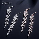 CZ Leaf Dangle Drop Earrings for Women Bridal Wedding EP2232