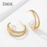 CZ & Pearl Stud Earrings for Women EP2838