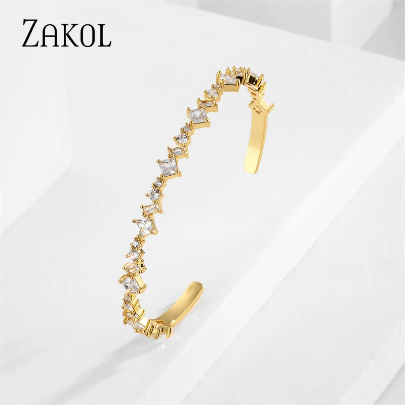 Geometric CZ Bracelet Women Charm Cuff Wedding Jewelry BP5157