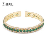 Green CZ Cuff Bracelet Adjustable Bangle for Women