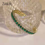 Green CZ Cuff Bracelet Adjustable Bangle for Women