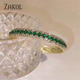 Green CZ Cuff Bracelet Adjustable Bangle for Women