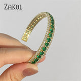Green CZ Cuff Bracelet Adjustable Bangle for Women