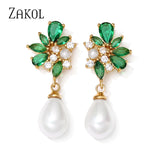 Green CZ Leaf Earrings for Women Girls Party Wedding