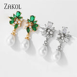 Green CZ Leaf Earrings for Women Girls Party Wedding