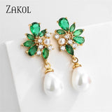 Green CZ Leaf Earrings for Women Girls Party Wedding