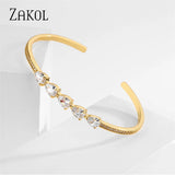 Green CZ Cuff Bangle for Women Ins Adjustable Bracelet Party Jewelry