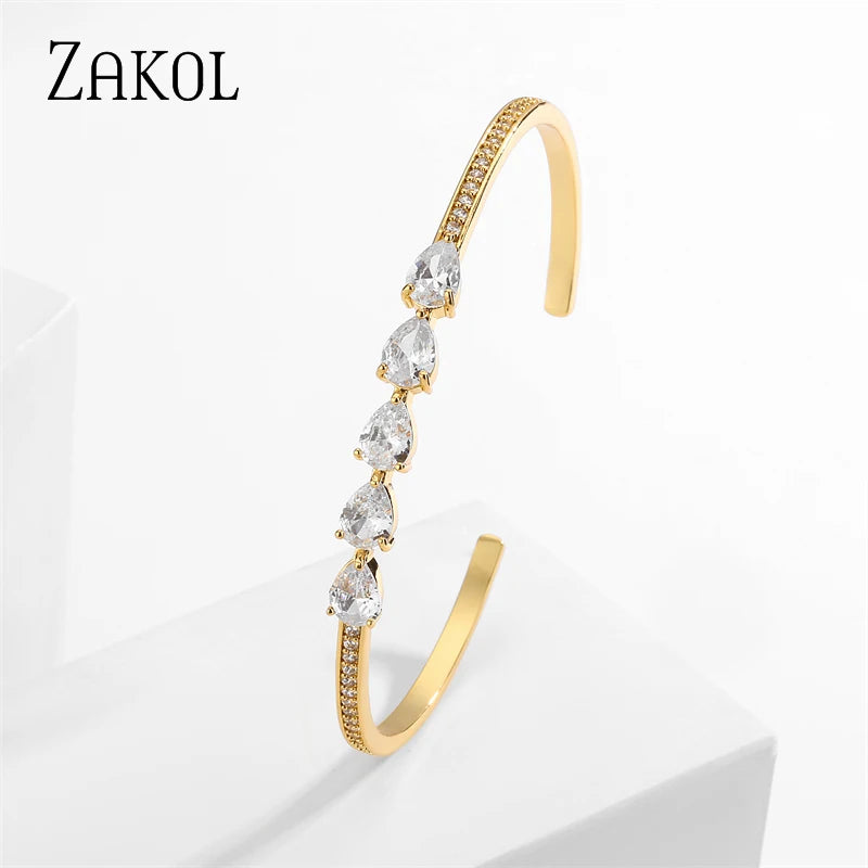Green CZ Cuff Bangle for Women Ins Adjustable Bracelet Party Jewelry