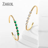 Green CZ Cuff Bangle for Women Ins Adjustable Bracelet Party Jewelry