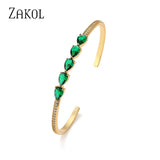 Green CZ Cuff Bangle for Women Ins Adjustable Bracelet Party Jewelry