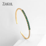 Green Zircon Cuff Bangles Bracelet for Women Oval Cubic Zirconia Bracelets