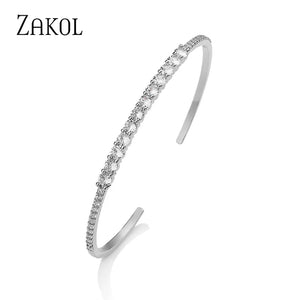 Green Zircon Cuff Bangles Bracelet for Women Oval Cubic Zirconia Bracelets
