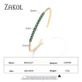 Green Zircon Cuff Bangles Bracelet for Women Oval Cubic Zirconia Bracelets