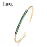 Green Zircon Cuff Bangles Bracelet for Women Oval Cubic Zirconia Bracelets