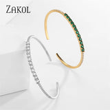 Green Zircon Cuff Bangles Bracelet for Women Oval Cubic Zirconia Bracelets