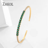 Green Zircon Cuff Bangles Bracelet for Women Oval Cubic Zirconia Bracelets