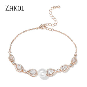 Pearl Adjustable Bracelets Water Drop CZ Zirconia Friendship Bracelet