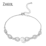 Pearl Adjustable Bracelets Water Drop CZ Zirconia Friendship Bracelet