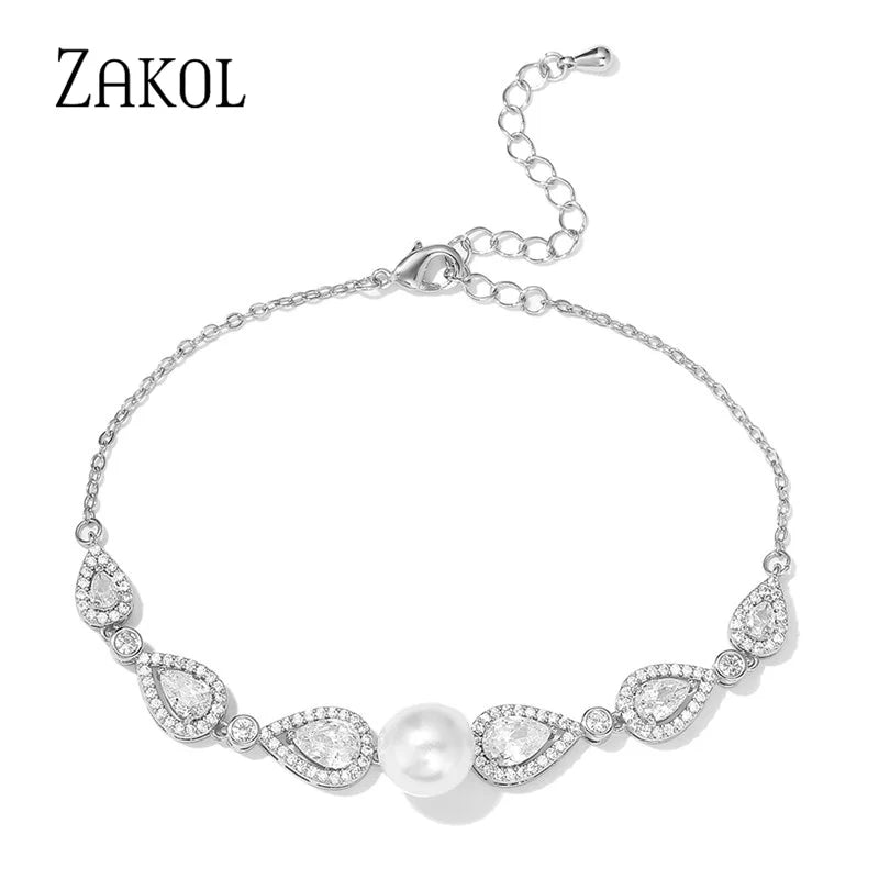 Pearl Adjustable Bracelets Water Drop CZ Zirconia Friendship Bracelet