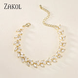 Leaf CZ Zirconia Tennis Bracelet for Women Bridal Wedding Jewelry