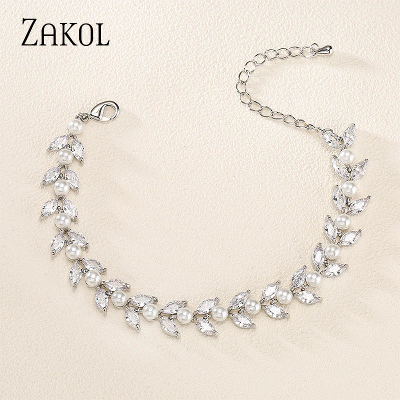 Leaf CZ Zirconia Tennis Bracelet for Women Bridal Wedding Jewelry