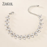 Leaf CZ Zirconia Tennis Bracelet for Women Bridal Wedding Jewelry