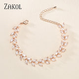 Leaf CZ Zirconia Tennis Bracelet for Women Bridal Wedding Jewelry