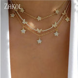 Silver Star Choker with CZ Zirconia, Women Girl Jewelry