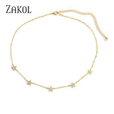 Silver Star Choker with CZ Zirconia, Women Girl Jewelry
