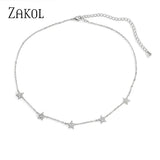 Silver Star Choker with CZ Zirconia, Women Girl Jewelry