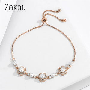 Pearl Flower Adjustable Bracelet for Women