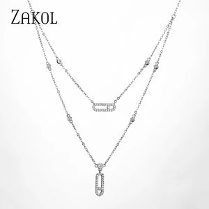 CZ Double Layer Chain Choker Necklace for Women