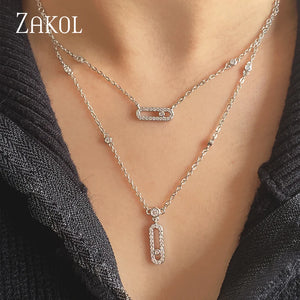 CZ Double Layer Chain Choker Necklace for Women