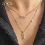 CZ Double Layer Chain Choker Necklace for Women