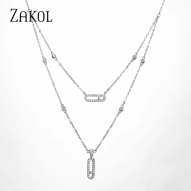 CZ Double Layer Chain Choker Necklace for Women